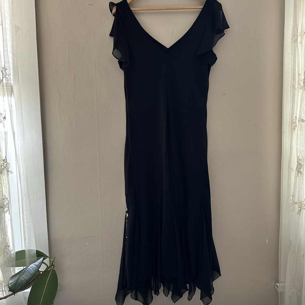 VTG SL Fashions Womens Y2K Midi Dress Size 8 Black Whimisgoth Forest Fairy Boho - Picture 4 of 10